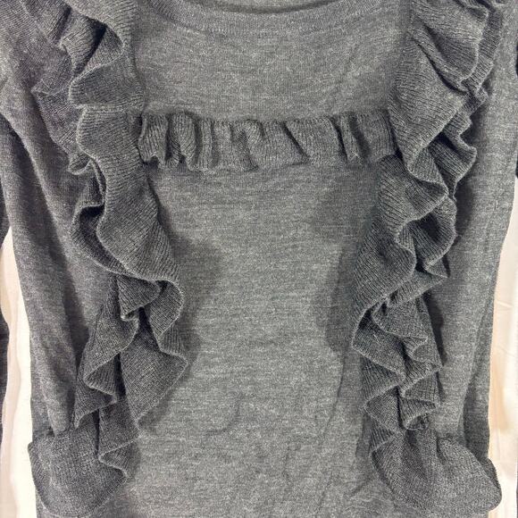 Anthropologie Moth Wool Blend Ruffle Front Pullover Sweater Scoop Neck Medium - Picture 3 of 6